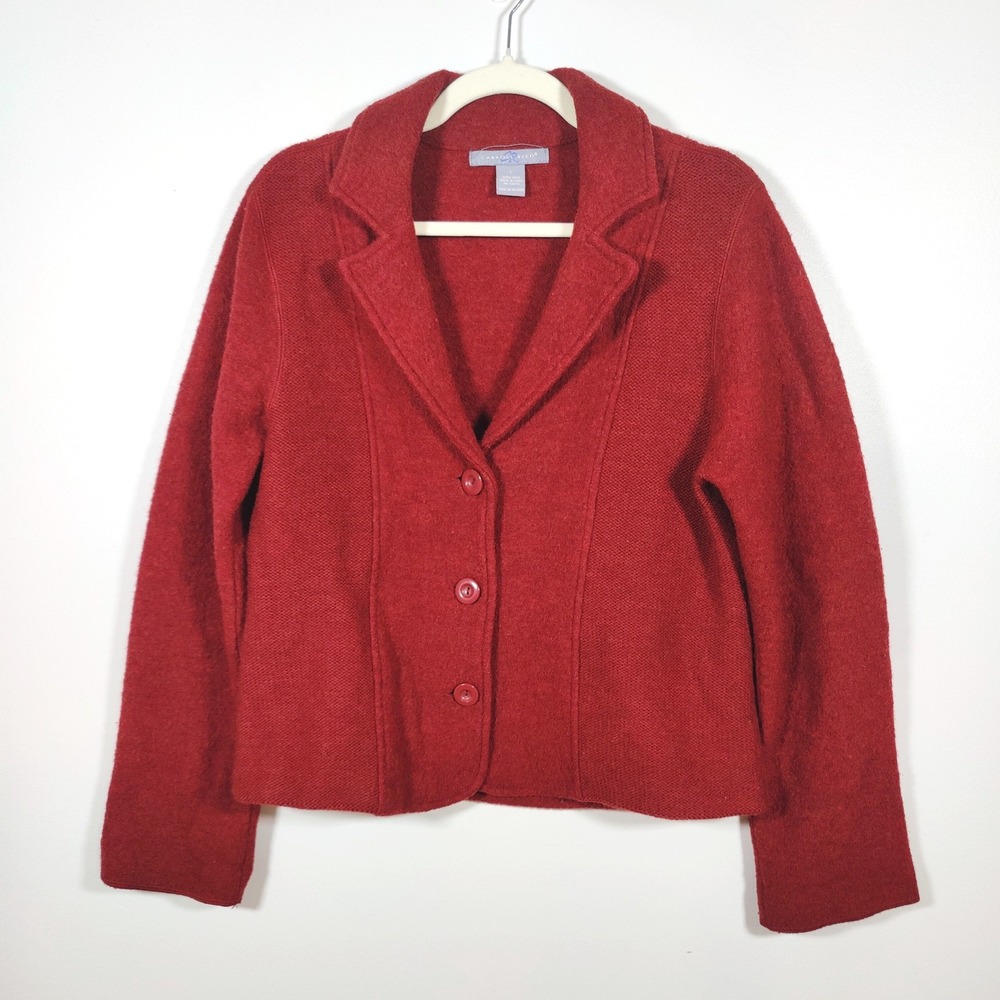 Red 100% Boiled Wool Blazer Jacket L Cottage Academia Grandpa Core Heritage